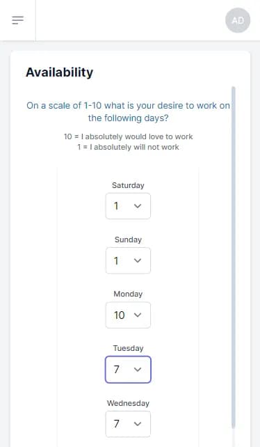 Employee availability and preferences