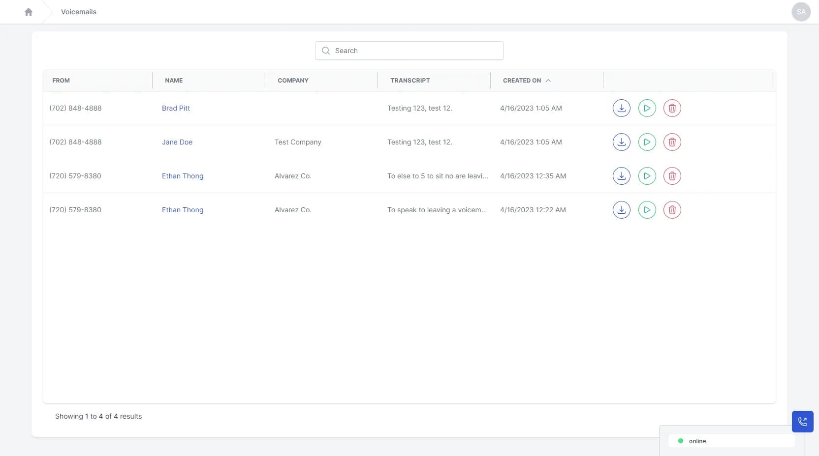 Voicemail with transcription in UpCentral